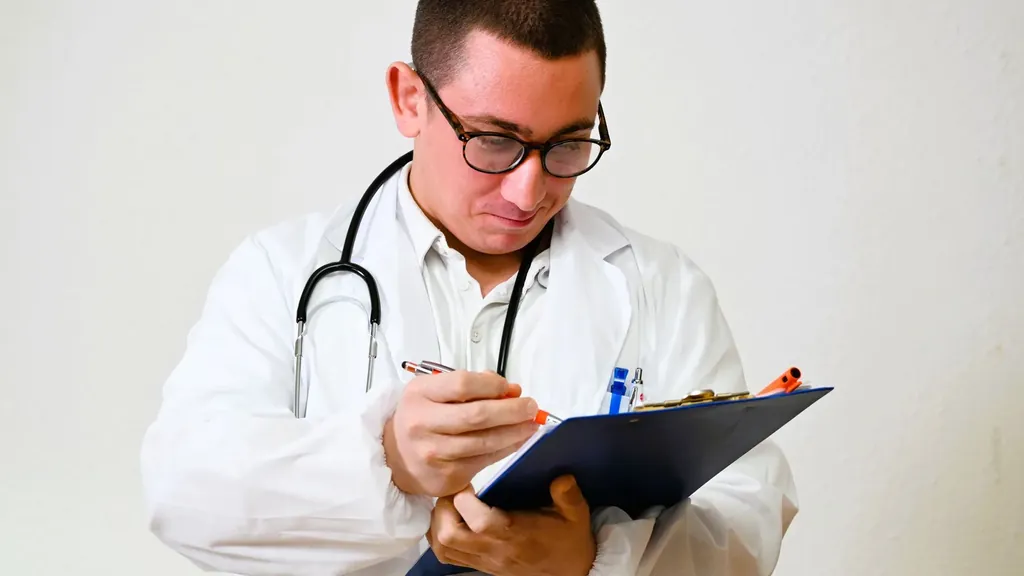 Doctor writing notes on a clipboard